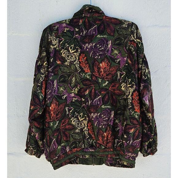 Vintage Mureli Silk Bomber Jacket Womens Large Green Fall Print Quilted Artsy - Picture 4 of 8